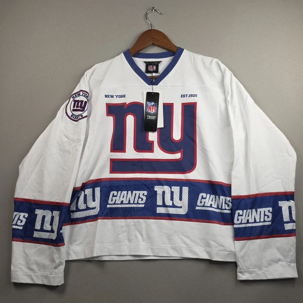 Zara NFL NY Giants Women's Small White Long Sleeve V-Neck Shirt NWT Football Top